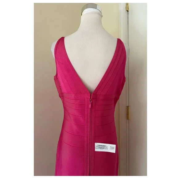 Herve Leger Pink Ruffled Bodycon Midi Dress - Picture 10 of 11